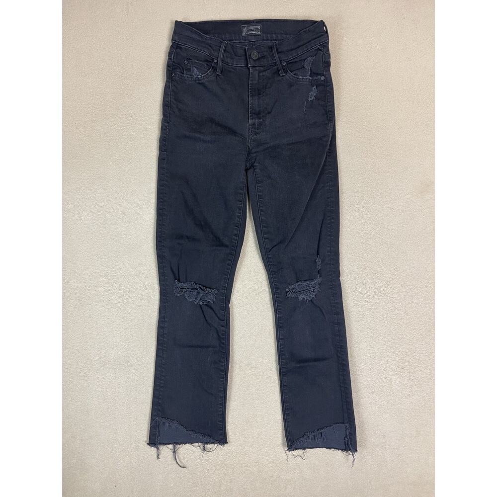 Mother Jeans Womens 24 Black Rascal Ankle Fray Mid Rise Stretch Distressed Denim